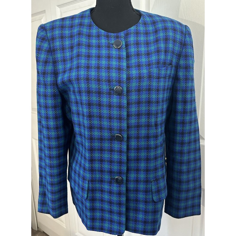 JOHN MEYER of Norwich VTG Blazer Blue Plaid Wool Blend 4 Button Jacket Coat 12